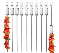 10 spiedini per barbecue, in acciaio inox, con cursore, in acciaio inox, lunghi spiedini per carne, per falò o barbecue