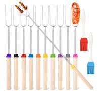 10 spiedini per marshmallow, lunghi e telescopici, 31-82 cm, per pane, barbecue, con manici isolati e 2 pennelli per campeggio, feste in giardino, barbecue