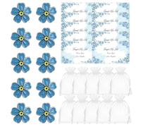 10 spille blu con sacchetti regalo in organza bianca e biglietti personalizzati, per bomboniere funerarie, lutto, regali commemorativi