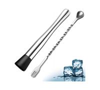 10" Stainless Steel Cocktail Stirrer & Spoon, 2 Piece Home Bar Tools Bartender Set