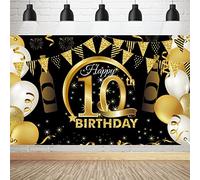 10 Striscione di Compleanno 10 Anni Compleanno Festa Decorazioni Oro Nero Fotografia Poster di Compleanno Extra Large Fondale 10 Anni di Buon Compleanno Decorazione di Festa