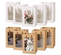 10 Stück Kraftpapier Geschenktaschen mit Fenster 15x10x20cm