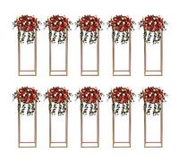 10 supporti per fiori per matrimoni, centrotavola, 27 x 27 x 80 cm, vasi dorati in metallo, supporto per fiori alto, geometrico, colonna di fiori per decorazioni per la casa, soggiorno, feste