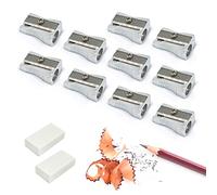 10 temperamatite a foro singolo in lega di alluminio con 2 gomme da cancellare, temperamatite semplice portatile, materiale scolastico per studenti, per studiare, dipingere, matite, pastelli, matite