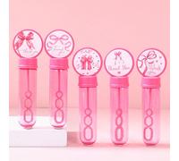 10 tubi con fiocco rosa per bolle di sapone (il liquido per bolle non è incluso), bastoncini per bolle per feste di bambini, bottiglie di sapone per bolle in plastica spessa con adesivi, decorazioni p