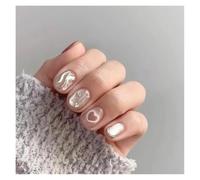 10 Unghie Finte A Forma Di Occhio Di Gatto Fatte A Mano Corte Quadrate Con Fiocco Perle Cristalli E Fiori Copertura Completa French Manicure. Decorazioni Per Manicure(6 Size M)