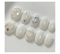 10 Unghie Finte Ovali Pressate A Mano, Artistiche, Minimaliste, Con Ali Bianche, Adatte Per L'uso Da Parte Delle Donne Manicure Fai Da Te(S)