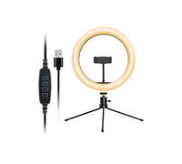 10 "USB Desktop Ring Light con 3 modalità di colore 10 livelli di luminosità Alimentazione flessibile 360 Testa a sfera girevole Supporto per telefono Treppiede per live streaming