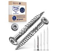 10 viti per terrazze, lunghezza 5 x 50 mm, perfette per assi da 20 mm, in acciaio inox C1 temprato, Torx 25, viti per legno con testa svasata piatta, filettatura parziale
