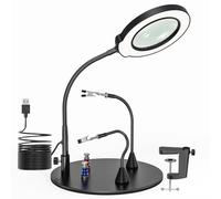 10 x 15 x lente d'ingrandimento con luce, 5 modalità di colore, dimmerabile, con morsetto, aiuto per saldare magnetico, mano con lente d'ingrandimento e luce, terza mano, illuminazione a LED per