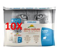 10 X Almo Nature Holistic Sterlized Gatto 6 Buste Da 70 Grammi - 3 Merluzzo, 3