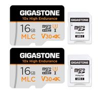 [10 x Alta Resistenza] GIGASTONE MLC Micro SD 16GB, Set da 2, 10x High Endurance, 16 GB per Telecamera Sorveglianza, Gopro, Dashcam, Lettura fino a 95 MB/s. Per video 4K, U3 V30 C10 + Adattatore SD