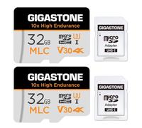 [10 x Alta Resistenza] GIGASTONE MLC Micro SD 32 GB, Set da 2, 10x High Endurance, per Telecamera Sorveglianza, Gopro, Dashcam, Lettura fino a 95 MB/s. Per video 4K, U3 V30 C10 + Adattatore SD