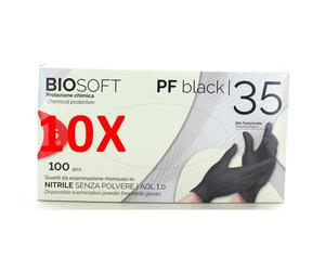10 X Glovely Biosoft Black 100 Guanti Monouso In Nitrile Senza Polvere Colore N