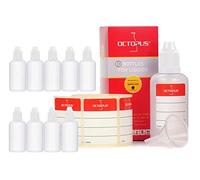 10 x Octopus flaconi contagocce da 50 ml, per il dosaggio di liquidi, e-liquid, gocce oculari, flaconi trasparenti in plastica LDPE vuoti, flaconi in plastica con chiusura a contagocce di colore bianco, con chiusura di sicurezza per bambini, incl. 10 etichette scrivibili