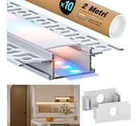 10 x Profilo Alluminio per Strisce Led 2m (20m) Profilo Led Cartongesso Canalina per Striscia Led, Strips up to 20 mm Wide o due barra led, con Copertura PC Traslucida, 2000 x 64,2 x 13,8 mm