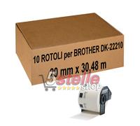 10 x ROTOLI ADESIVI MODULO CONTINUO COMPATIBILI BROTHER DK-22210 29mm x 30,48mt