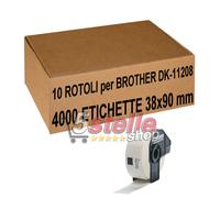 10 x ROTOLI ETICHETTE ADESIVE COMPATIBILI BROTHER DK-11208 38x90 mm + SUPPORTO