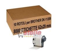 10 x ROTOLI ETICHETTE ADESIVE COMPATIBILI BROTHER DK-11209 29x62 mm + SUPPORTO