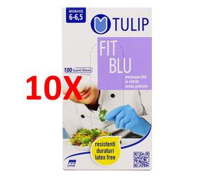 10 X Tulip Fit Blu Guanti Nitrile Senza Polvere Monouso 100 Pz Taglia S