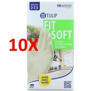 10 X Tulip Fit Soft Guanti Lattice Naturale Con Polvere Monouso 100 Pz Taglia 7