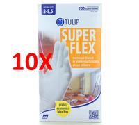 10 X Tulip Superflex Guanti In Vinile Bianco Elasticizzato Monouso Senza Polver