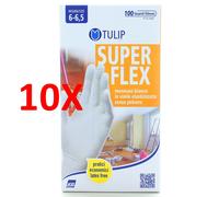 10 X Tulip Superflex Guanti In Vinile Elasticizzato Bianco Monouso Senza Polver