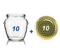 10 X VASI VASETTO ORCIO 314 VETRO CON CAPSULA ORO ALVEARE X MIELE. NUOVI