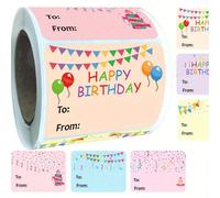 100/200/300 rotoli di etichette colorate per regali di compleanno felici, etichette per regali per famiglia e amici, forniture per feste, etichette per sigillare scatole, etichette per packaging di pr