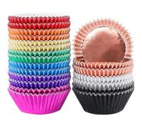 100/200 pz Pirottini per cupcake colorati in foil JiaWang, Involucri per muffin e Tazze da forno antigrasso in carta, misura standard, per decorazione di matrimoni, compleanni e feste (5 x 3,2 cm) Bia