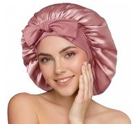 100% 22 Momme Cuffia Seta Capelli Notte, Cuffia di Seta in Raso per Dormire, Berretto da Note Raso Elastico, Fascia per Capellis a Fascia Larga Elastica Morbida per Capelli Naturali e Ricci (Rosa）
