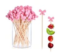 100/50-Confezione Spiedini per Frutta con Fiocco Rosa, Spiedini per Cibi Perfetti per Sandwich, Antipasti e Piatti, Realizzati a Mano in Bambù Ideali per Decorare Feste di Compleanno, Matrimoni e San 