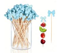 100/50-Confezione Spiedini per Frutta con Fiocco Rosa, Spiedini per Cibo Perfetti per Sandwich, Antipasti e Piatti, Realizzati a Mano in Bambù, Ideali per Decorare Feste di Compleanno, Matrimoni e San