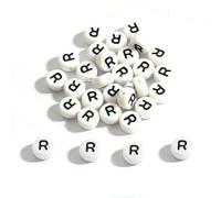 100-500 pezzi AZ 26 perline con lettere, distanziali rotondi in acrilico, perline bianche dell'alfabeto per la creazione di gioielli, accessori per braccialetti fai da te - R-100 pezzi