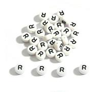 100-500 pezzi di perline in acrilico AZ 26 con lettere, rotonde, distanziali, bianche, per la creazione di gioielli, collane, bracciali, accessori - R-500 pezzi
