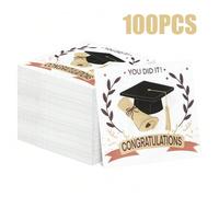 100/60/20 pezzi Tovaglioli usa e getta da 13 x 13 pollici per la stagione di laurea, con eleganti motivi di cappelli e rotoli di laurea, accompagnati dalla calda parola "Congratulazioni", adatti per f