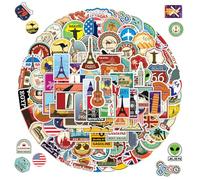 100 Adesivi da Viaggio, Adesivi di Famose Città del Mondo, Adesivi Paesi, Città Adesivi, Retro Vintage Stickers, Aesthetic Stickers per Scrapbooking, Valigia, Chitarra, Skateboard, Auto Moto