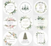 100 adesivi personalizzati con etichette rotonde circolari, nome, data e ringraziamento, for bomboniere e decorazioni for matrimoni.