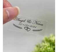 100 adesivi personalizzati per bomboniere, adesivi trasparenti personalizzati, etichette adesive personalizzate per matrimoni, adesivo per matrimonio personalizzato (4,5 x 1,7 cm)