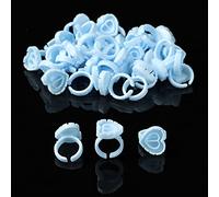 100 anelli per colla per ciglia, a forma di cuore, per extension per ciglia, supporto per colla per ciglia a fiore rapido, strumenti di bellezza per le mani (blu)
