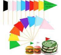 100 bandiere vuote per stuzzicadenti, cupcake, mini bandierine triangolari, con superficie scrivibile, per feste, torte, buffet cocktail (10 colori)