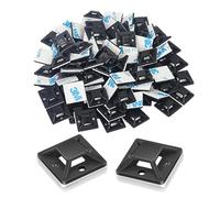 100 basi adesive per fascette stringicavi, 20 x 20 mm, autoadesive, per casa, ufficio, cavo di alimentazione, base di fissaggio, fissaggio per cavi (nero)