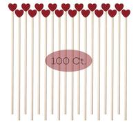 100 bastoncini rossi in legno a forma di cuore da 15,2 cm, per cocktail e caffè, cocktail e caffè, bastoncini per caramelle rock, bastoncini per cake pop, bastoncini per lecca-lecca, per anniversari