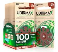 100 Batterie per Apparecchi Acustici Misura 312 Udirmax Pile PR41 Marroni Zinco-Aria con Tecnologia Dynamic Sonar Eco Pack - 10 Blister Ecologici da 10 Pile