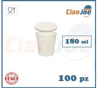 100 Bicchieri Carta 180ml con Coperchio - Bianco Caffè Acqua Asporto