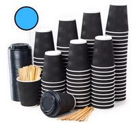 100 Bicchieri Carta 360 ml Doppia Parete Nero Ripple - Tazza con Coperchio di 12 Oncia per Prendere Il caffè con Le Stiratrici di Legno per Il Prendere Il caffè, Il tè, Le Bevande Calde