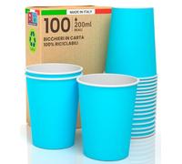 100 Bicchieri in Carta 200ml Ecologici Biodegradabili Monouso Made in Italy Asporto Bevande Calde Acqua Colorati Celeste - Prodotto e confezionato in Italia