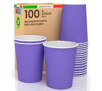 100 Bicchieri in Carta 200ml Ecologici Biodegradabili Monouso Made in Italy Asporto Bevande Calde Acqua Colorati VIOLA - Prodotto e Confezionato in Italia