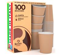 100 Bicchieri in Carta Color Avana 200ml Ecologici Biodegradabili Monouso Made in Italy Asporto Bevande Calde Acqua - Prodotto e confezionato in Italia