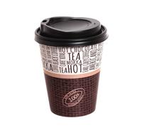 100 Bicchieri in cartoncino Juta con coperchio nero a beccuccio 350ml